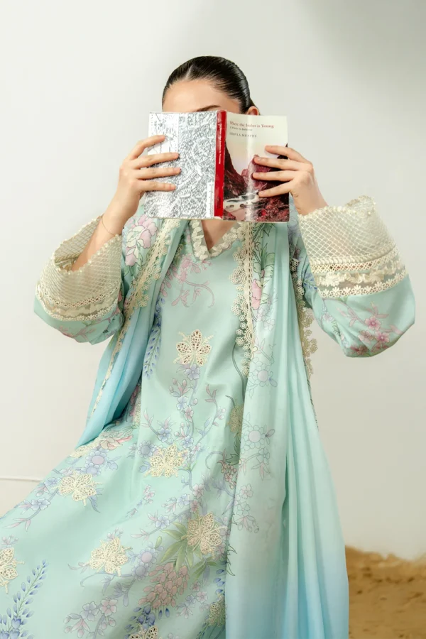 Avya embroidered printed lawn suit with voil dupatta