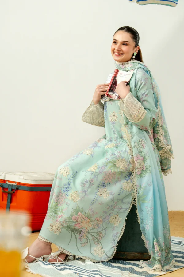 Avya embroidered printed lawn suit with voil dupatta