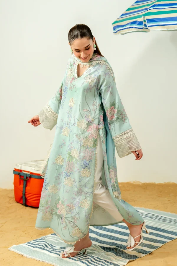 Avya embroidered printed lawn suit with voil dupatta
