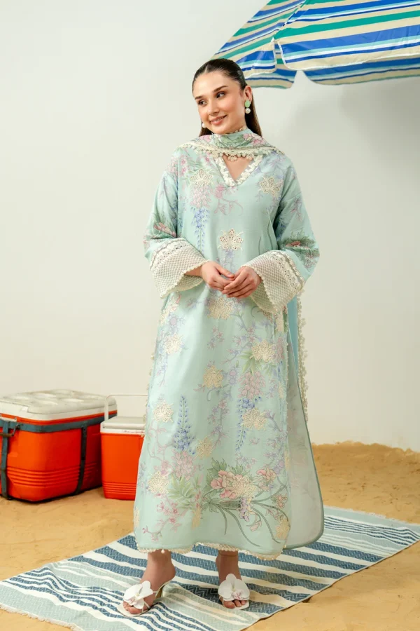 Avya embroidered printed lawn suit with voil dupatta