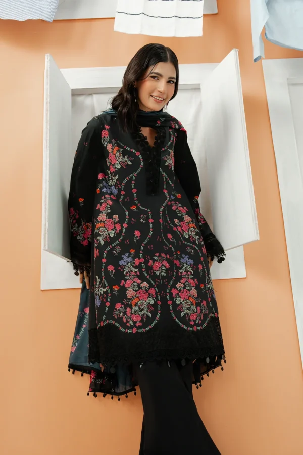 Nerina embroidered printed lawn suit with silk dupatta