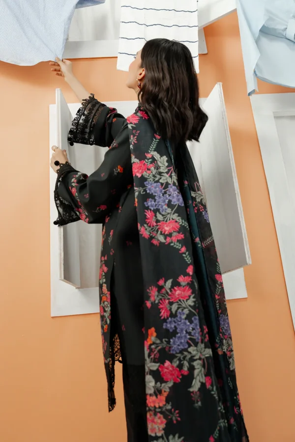 Nerina embroidered printed lawn suit with silk dupatta