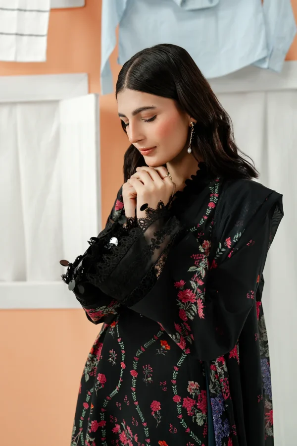 Nerina embroidered printed lawn suit with silk dupatta