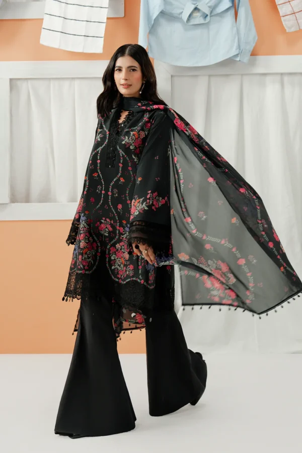 Nerina embroidered printed lawn suit with silk dupatta