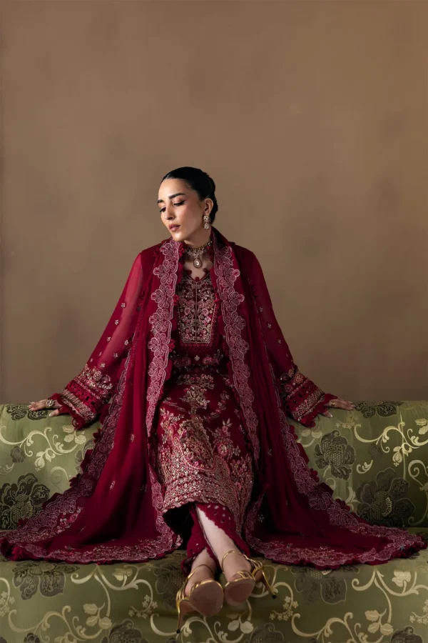 Poise embroidered chiffon formal suit with raw silk pants