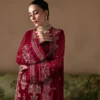 Poise embroidered chiffon formal suit with raw silk pants
