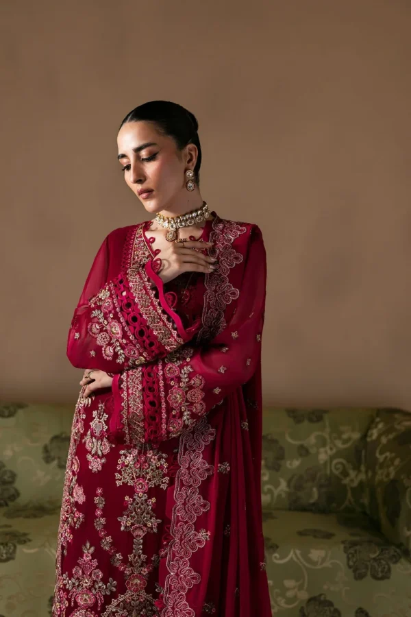 Poise embroidered chiffon formal suit with raw silk pants