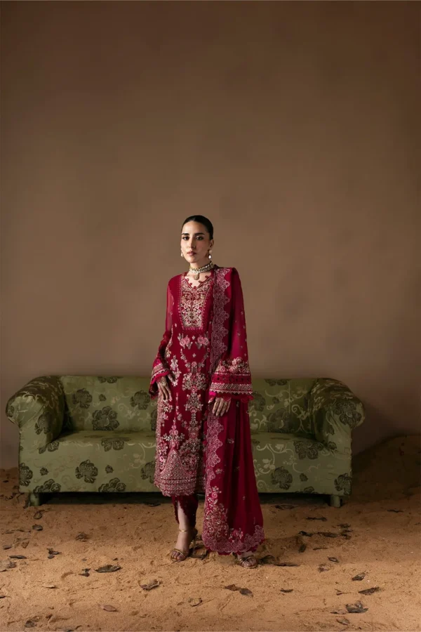 Poise embroidered chiffon formal suit with raw silk pants