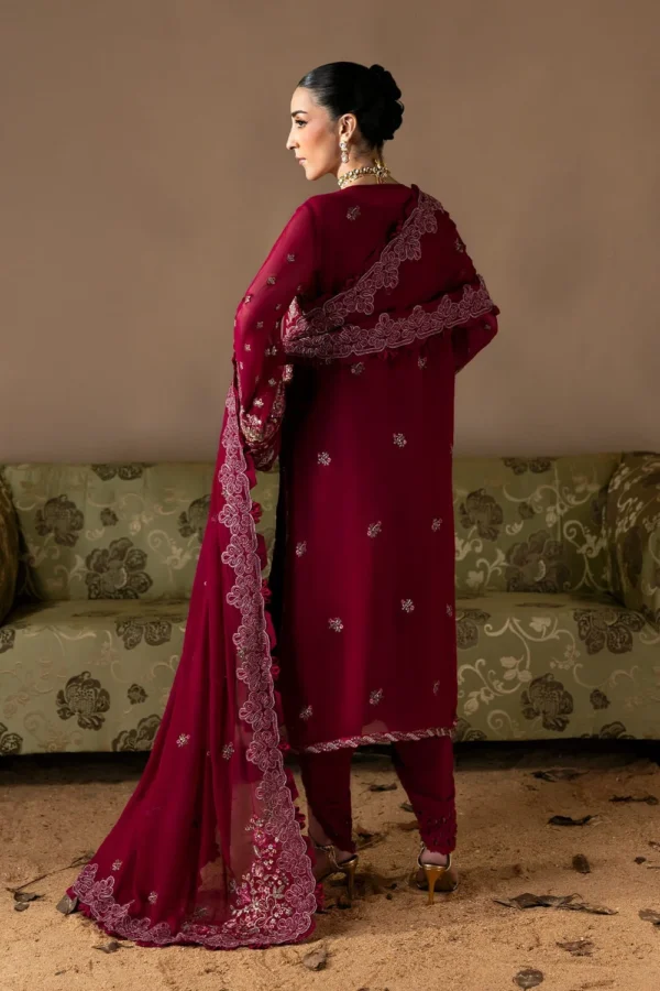 Poise embroidered chiffon formal suit with raw silk pants